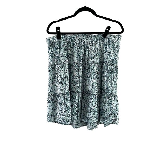 LOFT Women Plus 16 Blue Floral Wildflower Boho Pull-On Tiered Flippy Mini Skirt - Picture 2 of 8